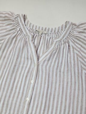 Lucky & Coco Striped Button-Front Top - White & Taupe XL